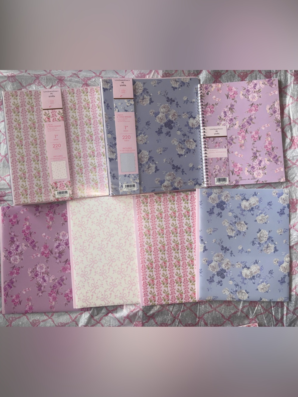 LoveShackFancy yoobi pink & blue binders , notebook, & poly folders bundle